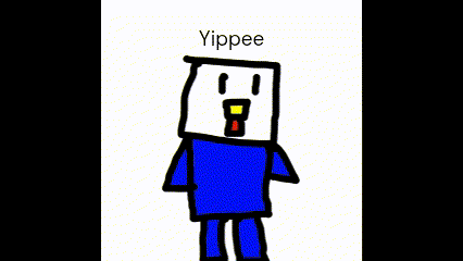 a drawing of a blue and white character with the name yippee