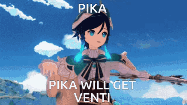a cartoon character with pika pika will get venti written on the bottom