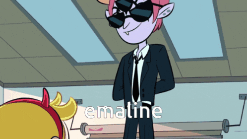 a cartoon character wearing sunglasses and a suit with the word ematine on the bottom