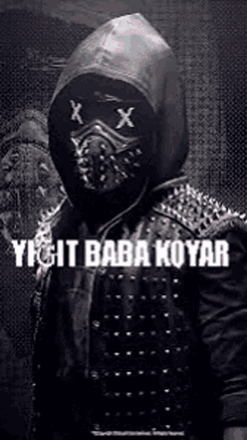 a man wearing a hooded jacket and a mask with x 's on it .