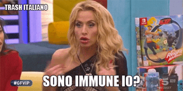a woman with blonde hair and blue eyes says sono immune iq