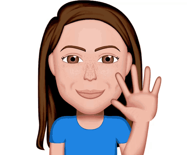 a cartoon drawing of a woman with freckles waving her hand