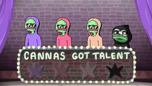 a sign that says " cannas got talent " with a brick wall in the background