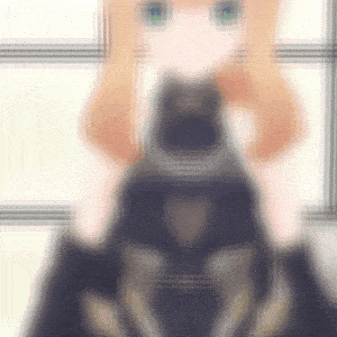 a blurry picture of a girl with red hair