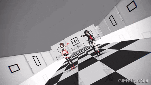 a black and white checkered floor with a gifrun.com watermark