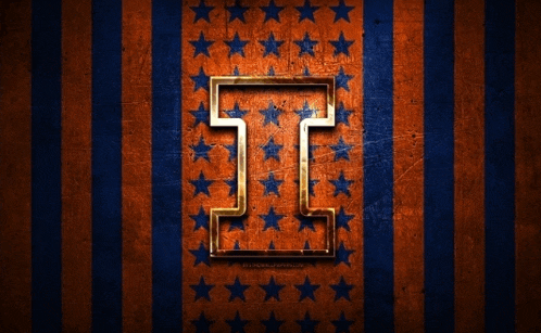 an orange and blue striped background with the letter t in the center