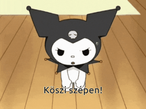a black and white cartoon character with a skull on its head and the words koszi szepen below it