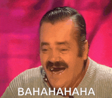 a man with a mustache is laughing with the word bahahaha written below him
