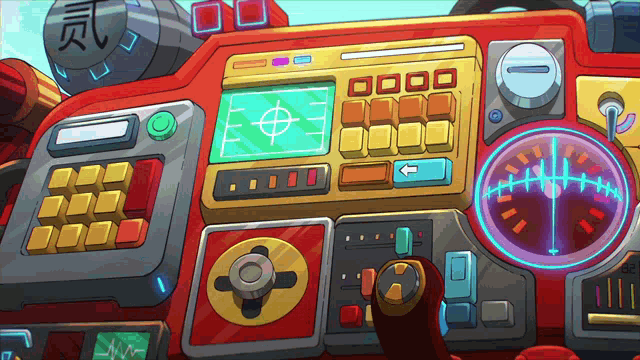 a cartoon drawing of a dashboard with a chinese symbol on the top