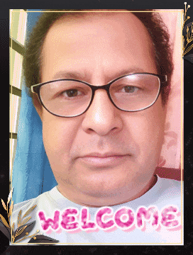 a picture of a man with glasses and the word welcome