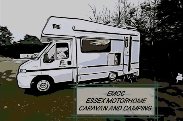 a drawing of a motorhome with the words essex motorhome caravan and camping underneath it