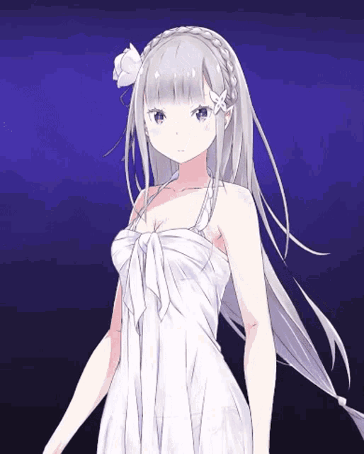a girl with long white hair and a flower in her hair