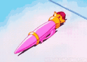 a cartoon drawing of a pink pencil with a gold ring on it