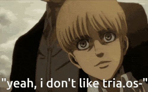 a cartoon character says " yeah i don 't like tria.os " in front of a man in a suit