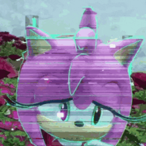 amy rose from sonic the hedgehog is standing in a field of flowers