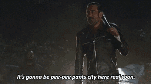 a man in a leather jacket says it 's gonna be pee pee pants city here real soon