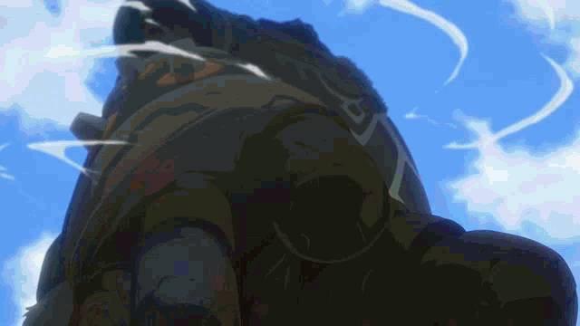 a cartoon drawing of a person looking up at a blue sky