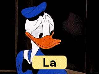 donald duck with a sign that says la