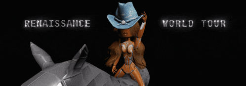 a 3d rendering of a woman in a cowboy hat with the words renaissance world tour below her