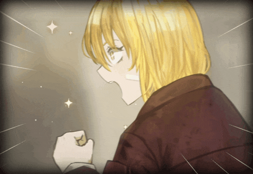 a drawing of a girl with blonde hair and a red jacket