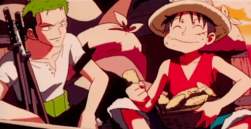 monkey d luffy and zoro are sitting next to each other in a car holding hands .