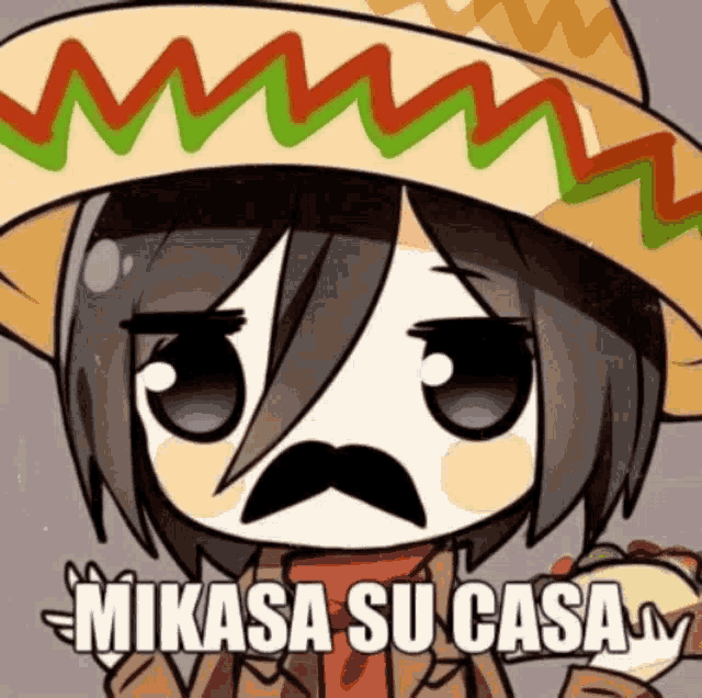 a cartoon character wearing a sombrero and a mustache says mikasa su casa