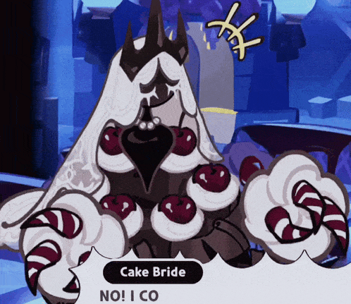a video game character named cake bride says no