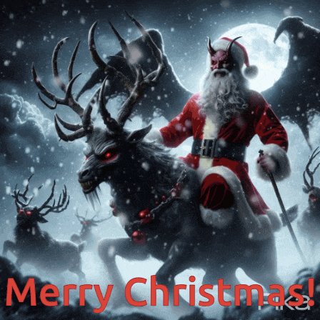 a merry christmas greeting card with santa riding a reindeer