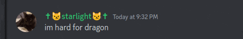 a screenshot of a chat with starlight today at 9:32 pm and i 'm hard for dragon