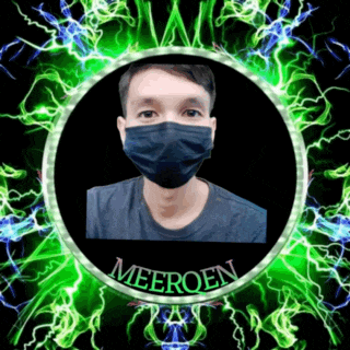 a man wearing a black mask with the name meeroen on the bottom