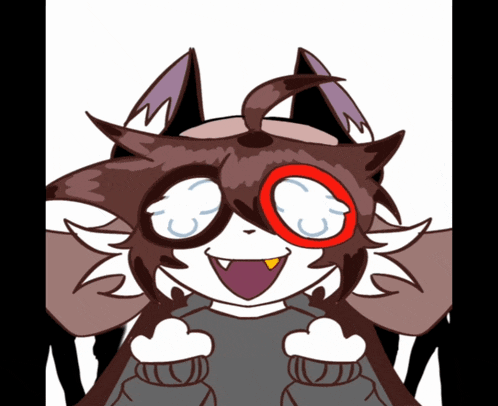 a drawing of a cat with a red circle around his eyes