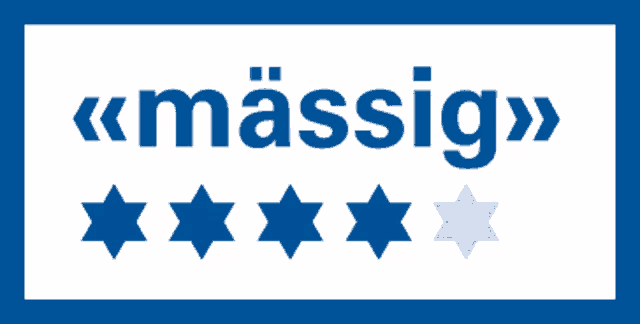 a blue and white sign that says massig with four stars