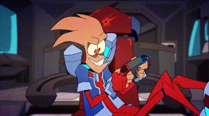 a cartoon character is holding a gun and smiling .