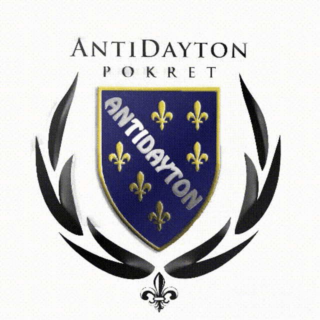a logo for antidayton pokret with a blue shield and gold fleur de lis