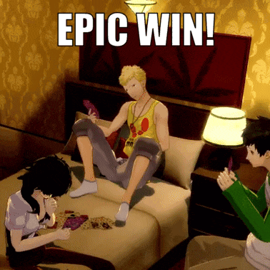 a group of people sitting on a bed with the words epic win written above them