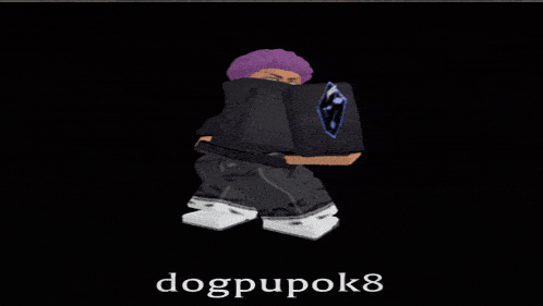 a cartoon character with purple hair and the name dogpupok8