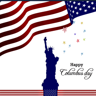 a happy columbus day poster with a statue of liberty and an american flag