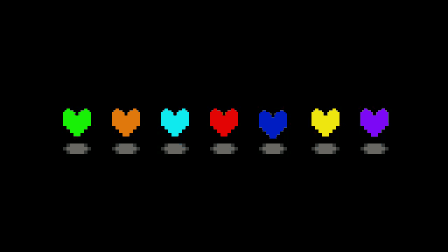 a row of pixelated hearts with different colors on a black background
