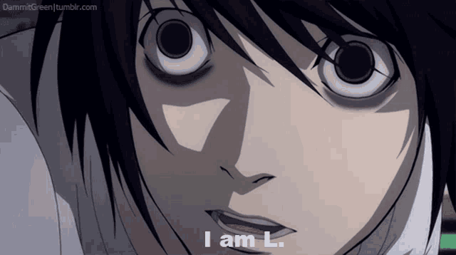 a close up of a face with the words i am l.