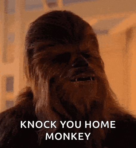 chewbacca from star wars says knock you home monkey .
