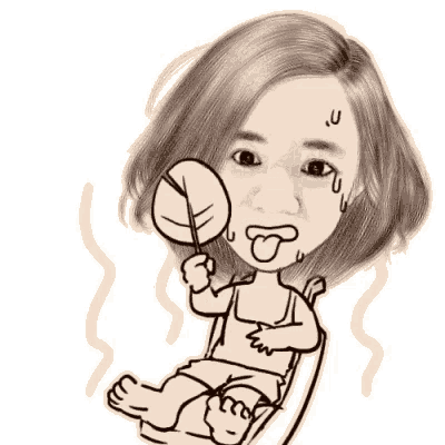 a cartoon of a woman sitting in a chair holding a fan and sticking her tongue out