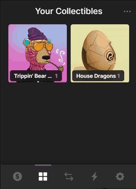 a screen that says your collectibles with a picture of a bear and an egg