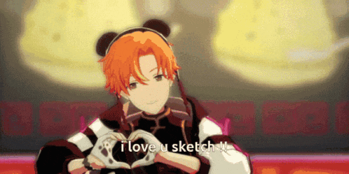a cartoon character is making a heart with his hands and says i love u sketch