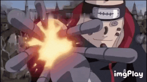 a cartoon character with a bandana on his head is holding a fireball in his hands .