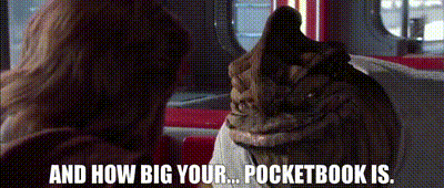 a woman talking to a chameleon with the words and how big your pocketbook is