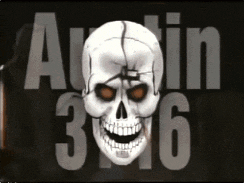 a picture of a skull with the words austin 3:16 on the bottom