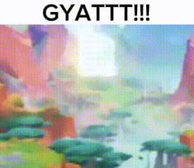 a cartoon landscape with trees and mountains in the background and the words gyattt !!!