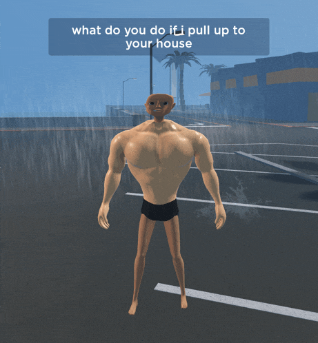a cartoon character is standing in a parking lot with a message that says what do you do if i pull up to your house