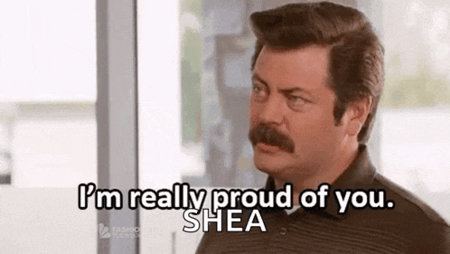 a man with a mustache is saying `` i 'm really proud of you . ''