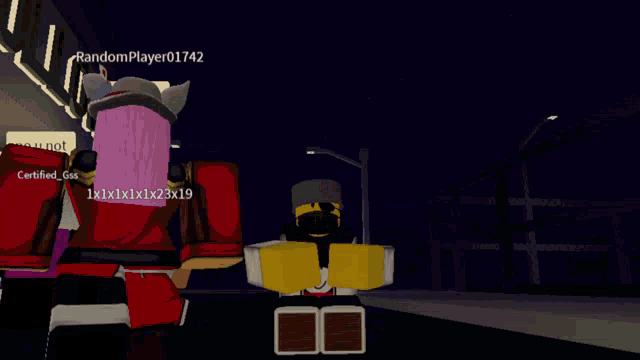 a group of roblox characters are standing in a dark room and talking to each other